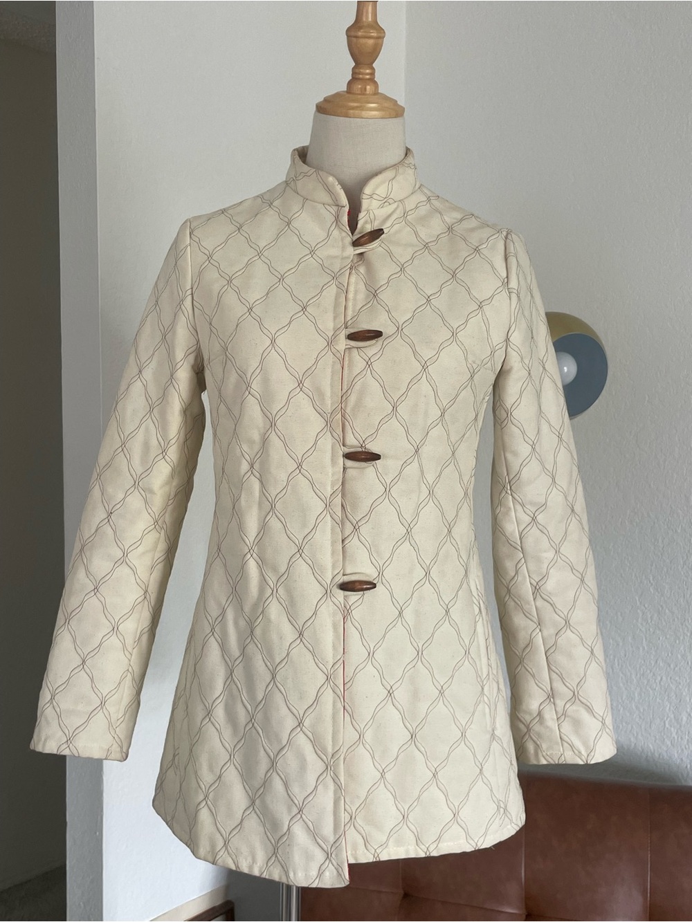 Vintage Quilt Wooden Toggle Closure Jacket Coat